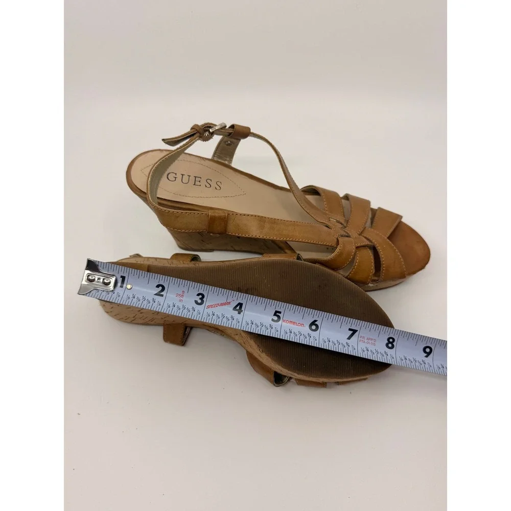 Guess WGKayce Womens Tan Brown Cork Platform Wedge Strappy Sandals Size 7M